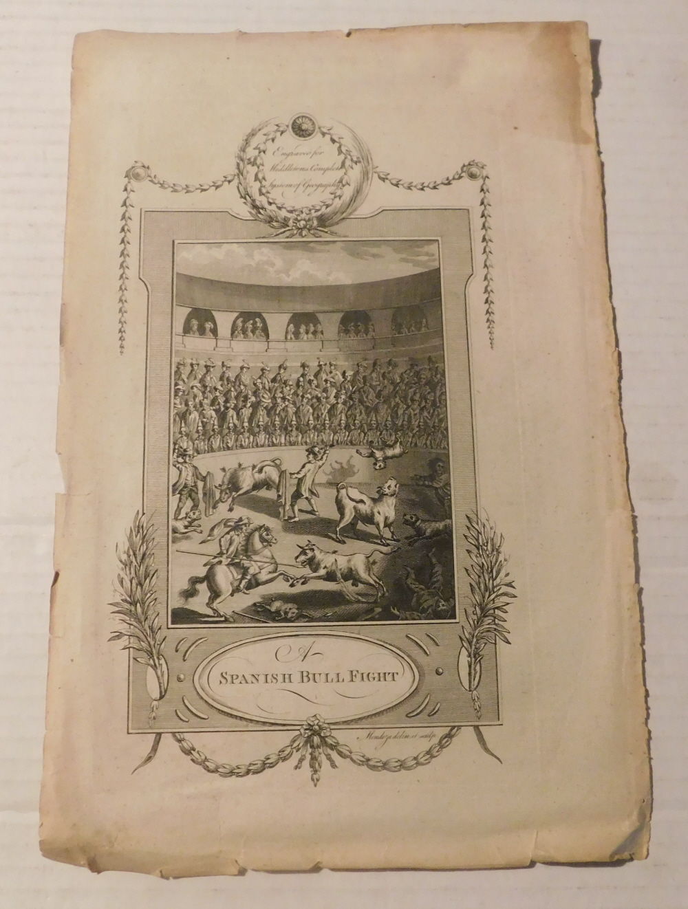 SPANISH BULL FIGHT: Engraved for Middleton's Complete System of Geography. [ORIGINAL ENGRAVING].