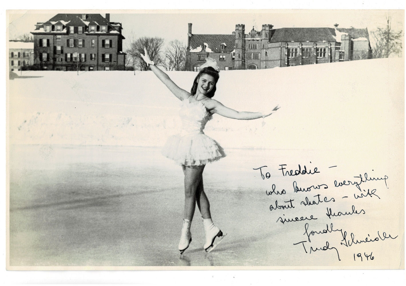 Image for ORIGINAL PHOTOGRAPH of the figure skater TRUDY SCHNEIDER, INSCRIBED & SIGNED by her. ORIGINAL PHOTOGRAPH of the figure skater TRUDY SCHNEIDER, INSCRIBED & SIGNED by her.