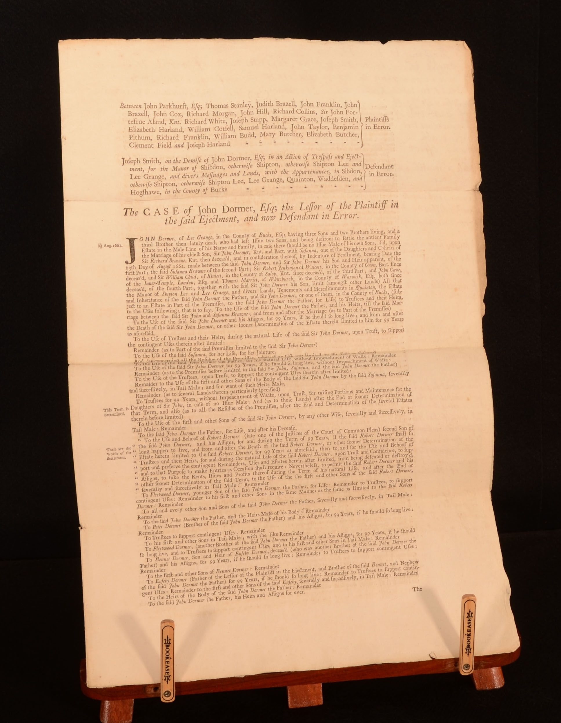 Fran. Chute; T. Bootle - The Case of John Dormer, Esq; the Lessor of the Plaintiff in the Said Ejectment, and Now Defendant in Error