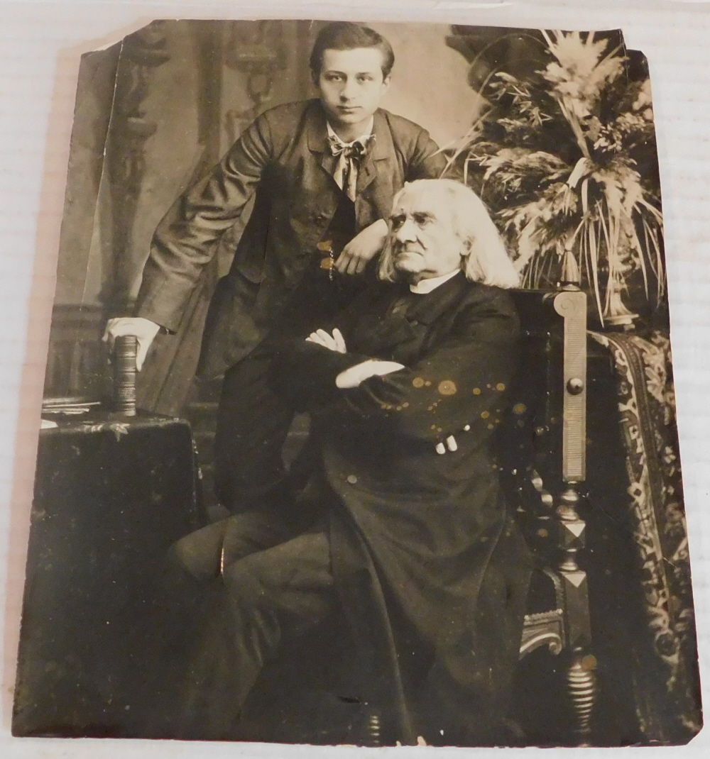 Image for RICHLY-HUED BLACK AND WHITE VINTAGE PHOTOGRAPH PORTRAIT OF ALEXANDER SILOTI WITH FRANZ LISZT. RICHLY-HUED BLACK AND WHITE VINTAGE PHOTOGRAPH PORTRAIT OF ALEXANDER SILOTI WITH FRANZ LISZT.