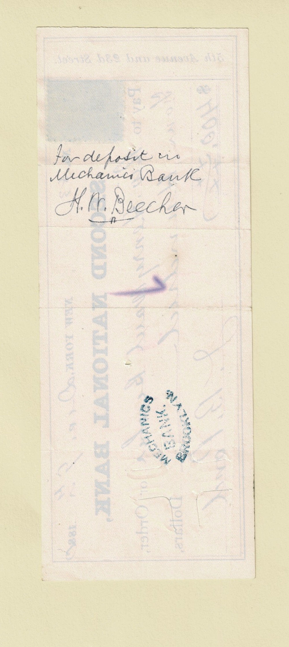 Image for A PARTIALLY PRINTED DOCUMENT SIGNED. A check signed by the American Lecture Manager James B. Pond, ENDORSED & SIGNED by HENRY WARD BEECHER as payment for lectures. A PARTIALLY PRINTED DOCUMENT SIGNED. A check signed by the American Lecture Manager James B. Pond, ENDORSED & SIGNED by HENRY WARD BEECHER as payment for lectures.
