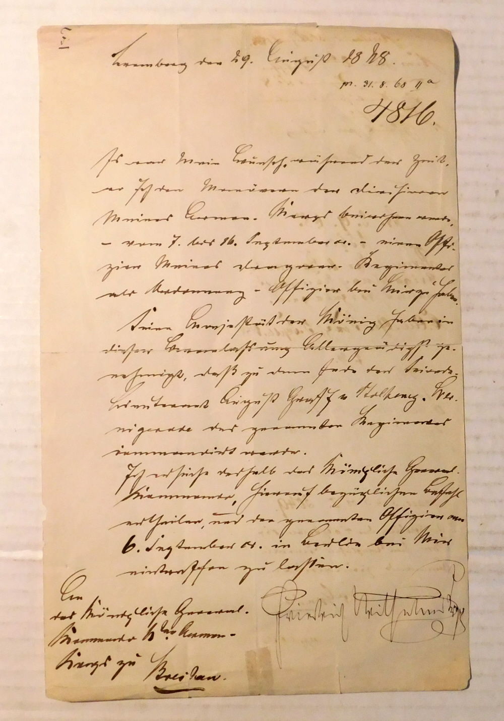 Image for AUTOGRAPH DOCUMENT SIGNED by Crown Prince FREDERICK (FRIEDRICH) III, the future Emperor and King of Prussia. AUTOGRAPH DOCUMENT SIGNED by Crown Prince FREDERICK (FRIEDRICH) III, the future Emperor and King of Prussia.