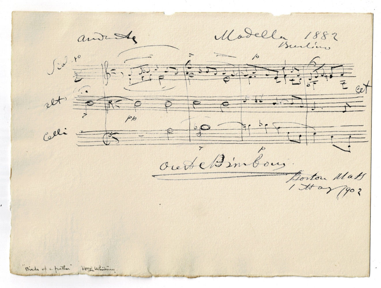 Image for AUTOGRAPH MUSICAL QUOTATION PENNED & SIGNED by the Composer ORESTE BIMBONI. AUTOGRAPH MUSICAL QUOTATION PENNED & SIGNED by the Composer ORESTE BIMBONI.