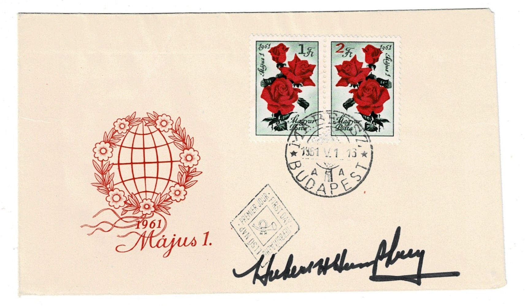 Image for AUTOGRAPH: Budapest MAY DAY 1961 COVER, SIGNED by the future Vice President of the United States HUBERT HUMPHREY while serving as U.S. Senator from Minnesota. AUTOGRAPH: Budapest MAY DAY 1961 COVER, SIGNED by the future Vice President of the United States HUBERT HUMPHREY while serving as U.S. Senator from Minnesota.