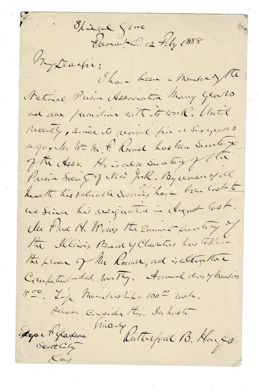 Image for AUTOGRAPH LETTER SIGNED by the former President RUTHERFORD B. HAYES, who was involved with prison reform and President of the National Prison Association. AUTOGRAPH LETTER SIGNED by the former President RUTHERFORD B. HAYES, who was involved with prison reform and President of the National Prison Association.
