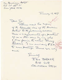 Image for AUTOGRAPH LETTER SIGNED by the American Poet ERIC BARKER requesting copies of the AUTOGRAPH LETTER SIGNED by the American Poet ERIC BARKER requesting copies of the