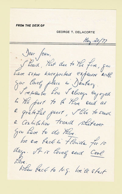 Image for AUTOGRAPH LETTER SIGNED by the Hungarian Actress VALERIE DELACORTE to her friend City Center Producer Jean Dalrymple offering to help out following a fire at Jean's property. AUTOGRAPH LETTER SIGNED by the Hungarian Actress VALERIE DELACORTE to her friend City Center Producer Jean Dalrymple offering to help out following a fire at Jean's property.