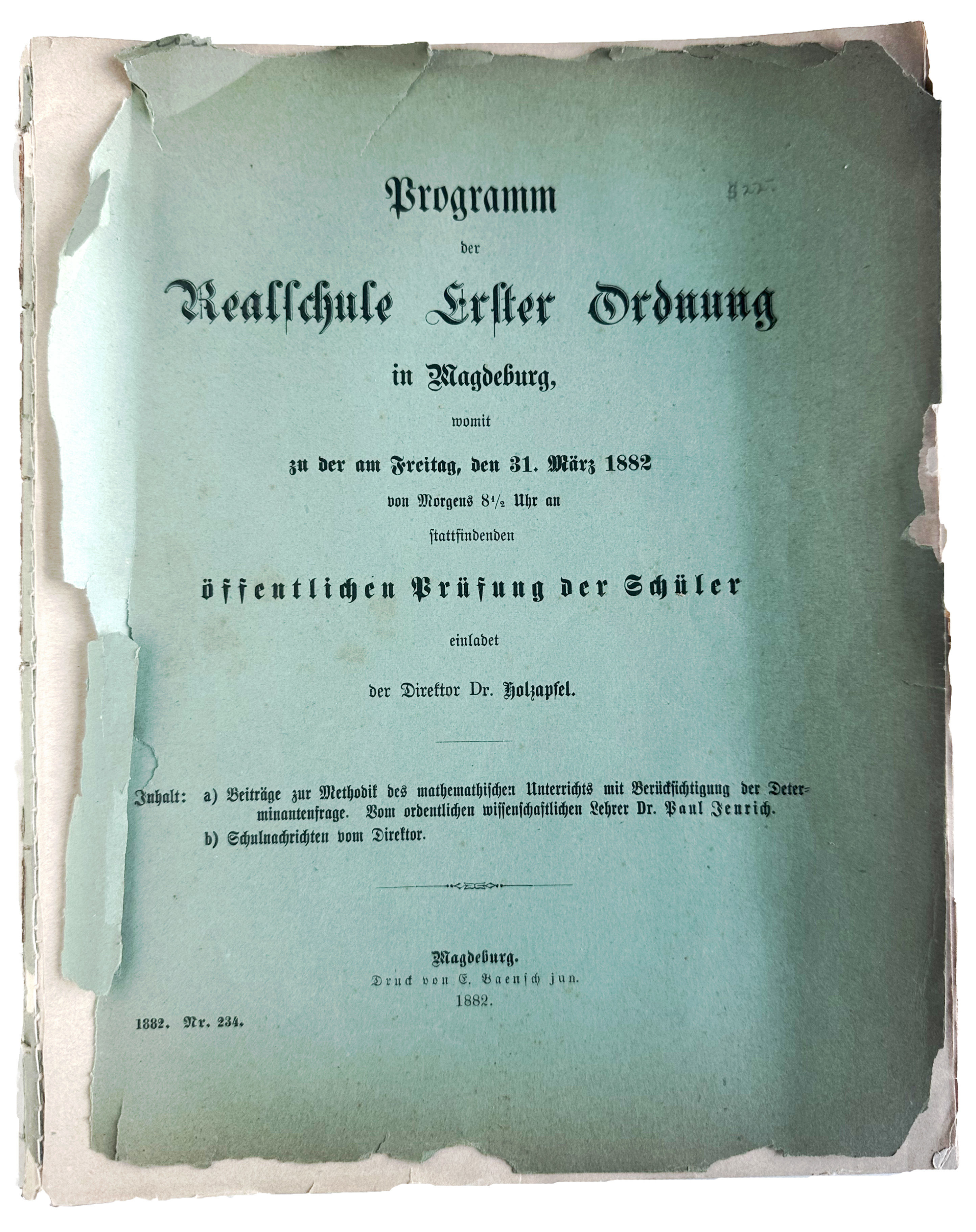 Beitrage zur Methodik des mathemathischen Unterrichts mit Berucksichtigung der Determinantenfrage. with: Schulnachrichten. . .