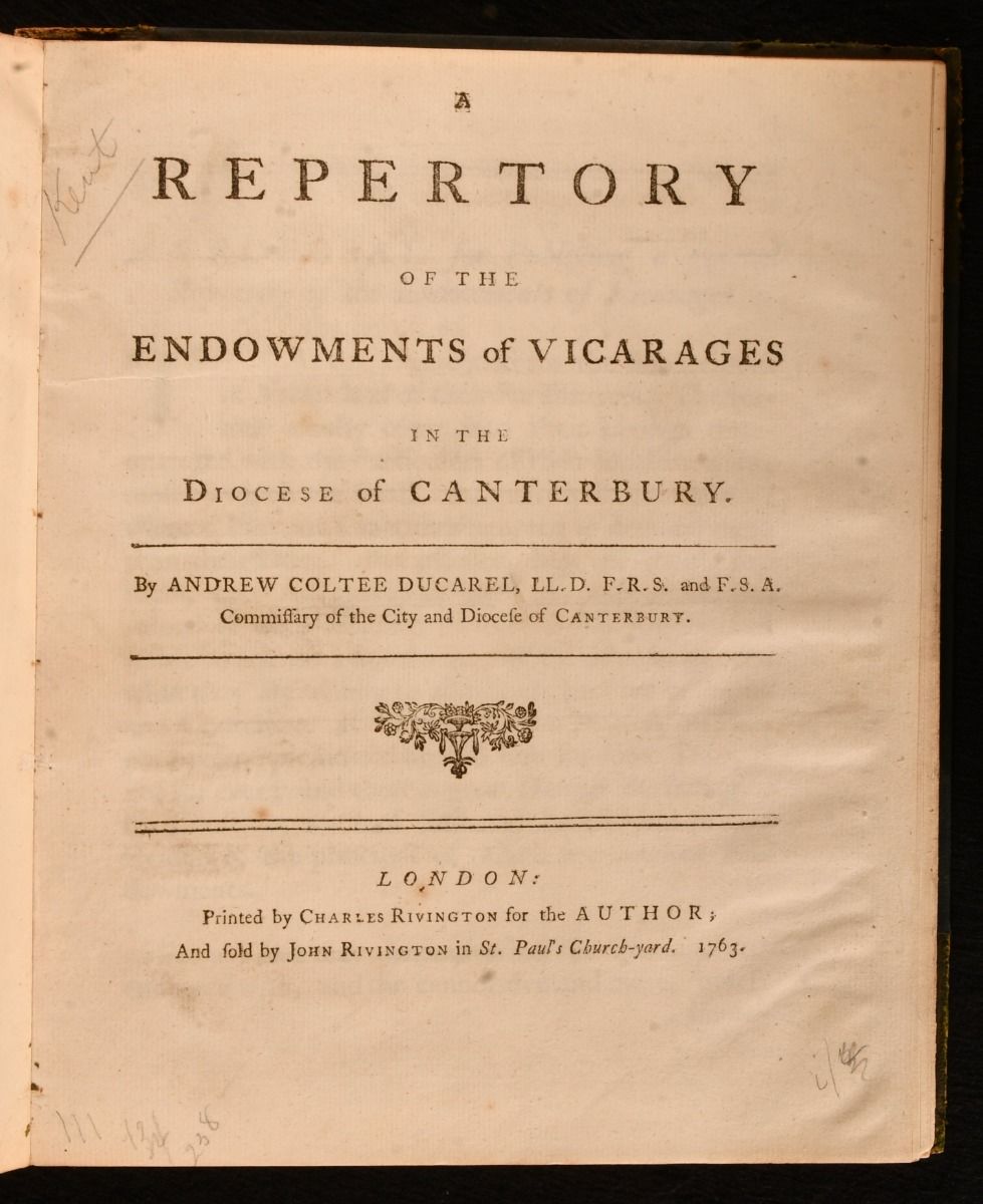 Andrew Coltee Ducarel - A Repertory of the Endowments of Vicarages in the Diocese of Canterbury