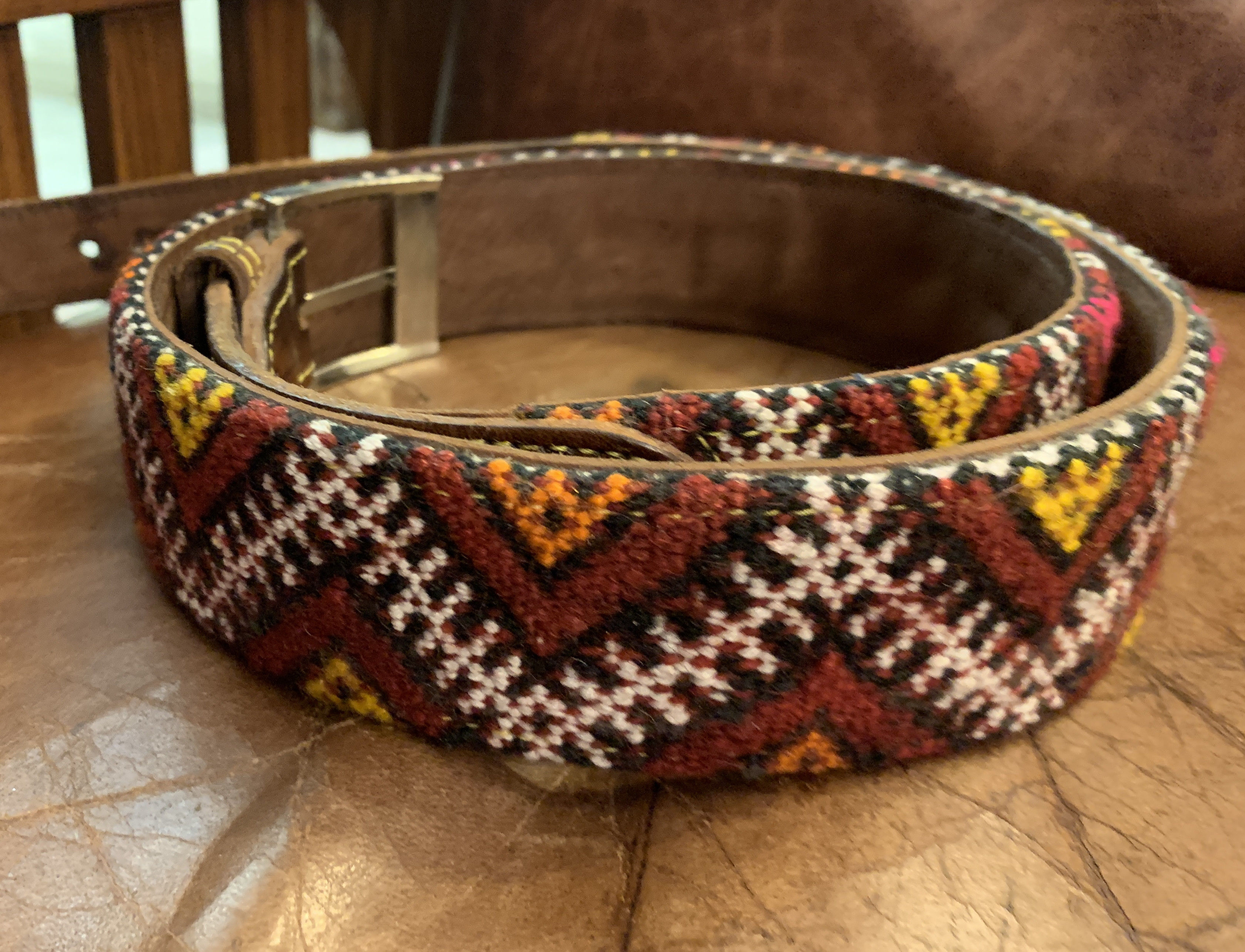 Morocccan leather Belt vintage MOROCCAN leather belt WIDE buckle 30-32 brown  main image 3