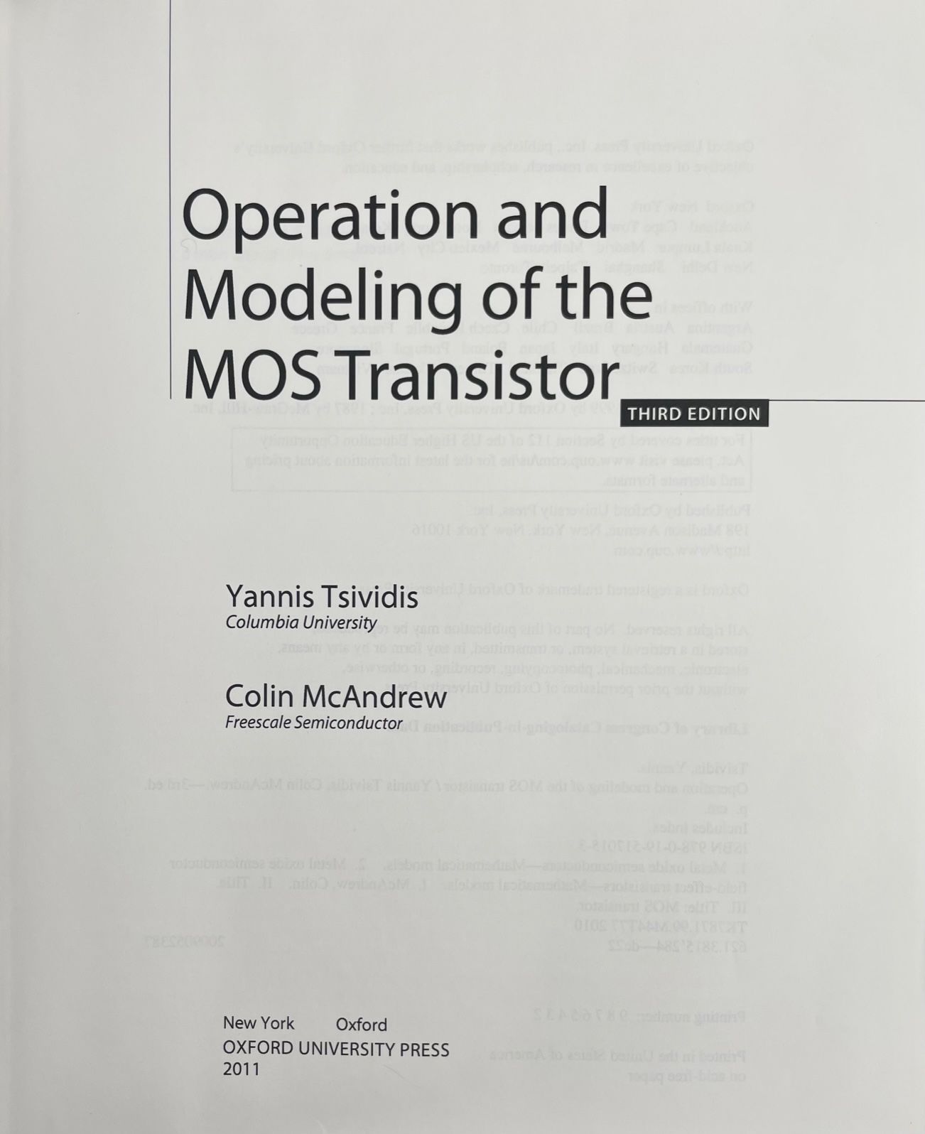 Operation and Modeling of the MOS Transistor