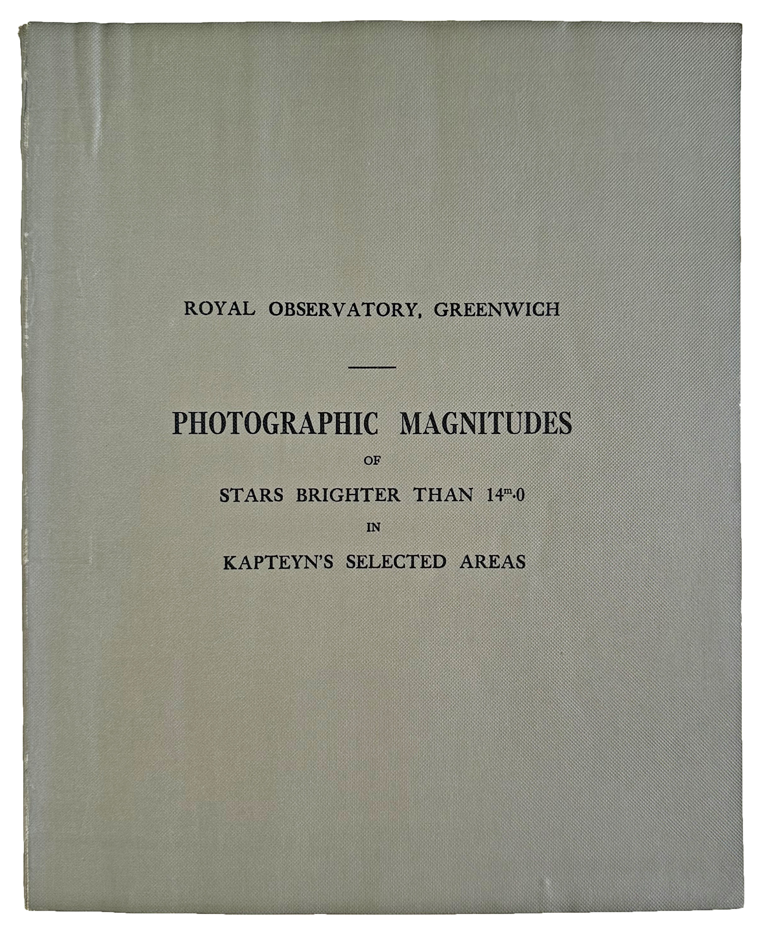 Photographic Magnitudes of Stars Brighter than 14m.0 in 40 of Kapteyn's selected areas determined at the Royal Observatory, Greenwich.