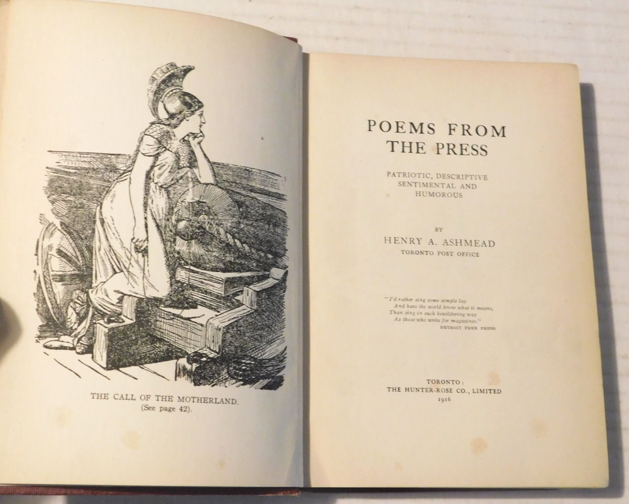 POEMS FROM THE PRESS: Patriotic, Descriptive, Sentimental and Humorous. By Henry A. Ashmead, Toronto post office. [INSCRIBED by the Author].