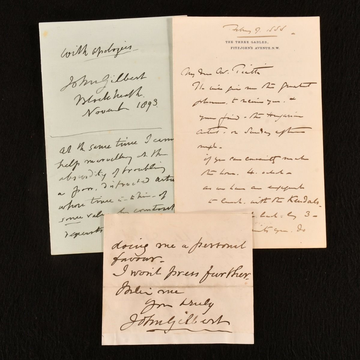 Sir John Gilbert; Frank Holl - Three Signed Letters from Sir John Gilbert and Frank Holl