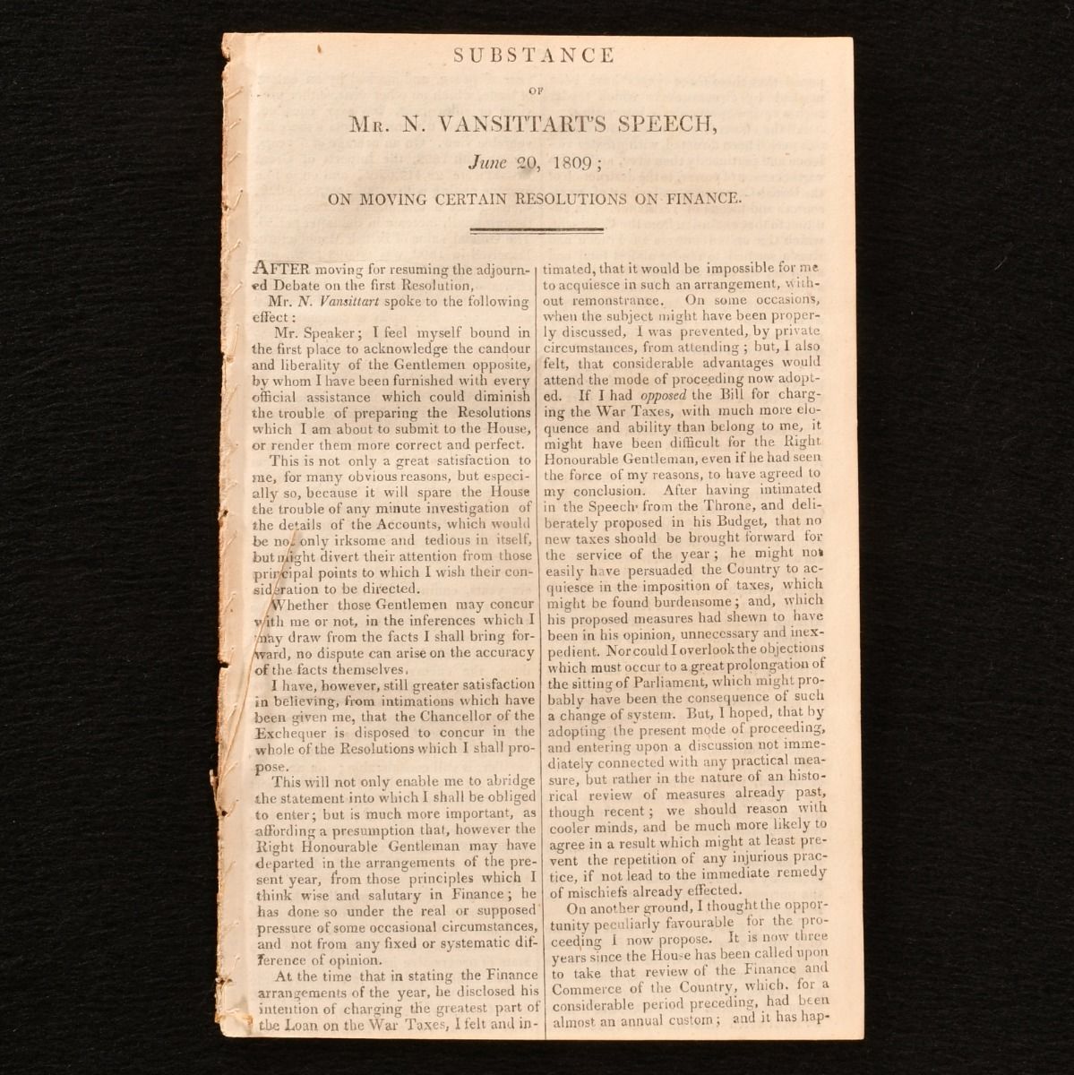 - - Mr N. Vansittart&Apos;S Speech on Moving Certain Resolutions on Finance