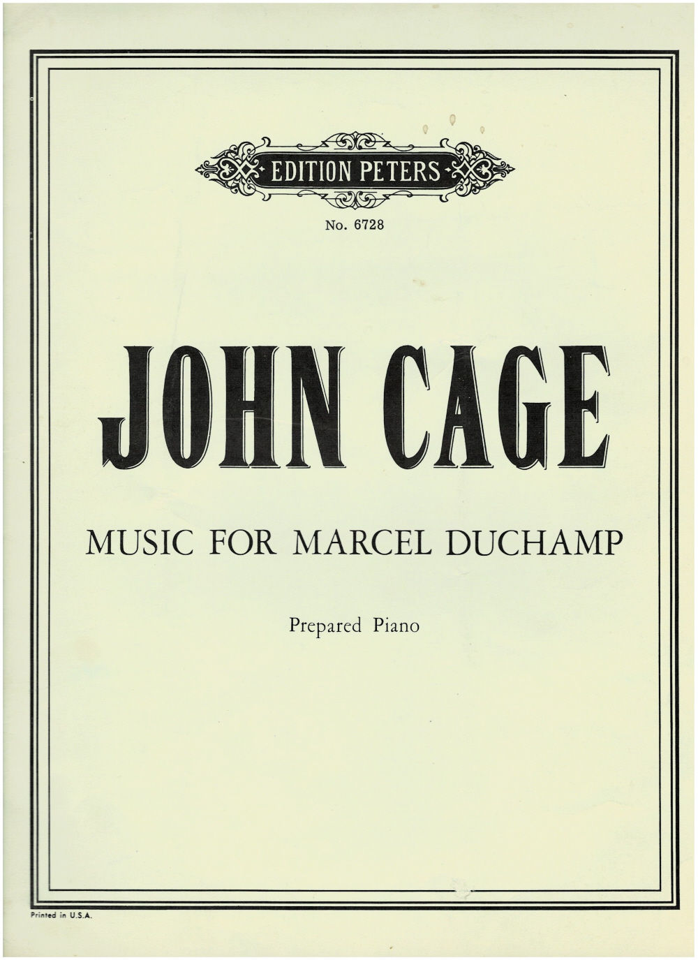JOHN CAGE: MUSIC FOR MARCEL DUCHAMP. PREPARED PIANO. [Original piano score for John Cage's composition].