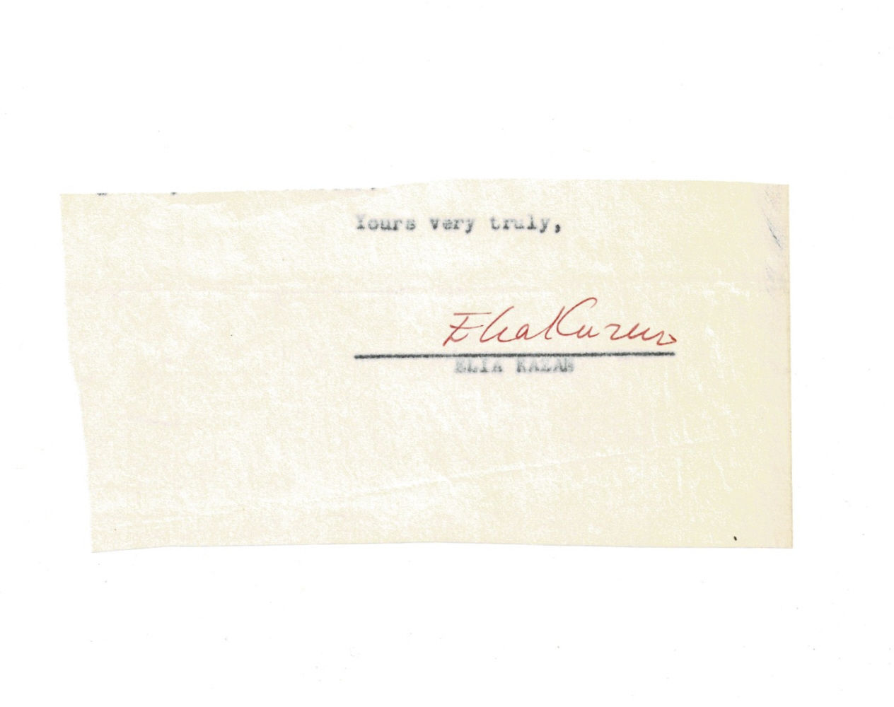 AUTOGRAPH CLOSE SIGNED by the American film and stage director ELIA KAZAN, possibly best remembered for 