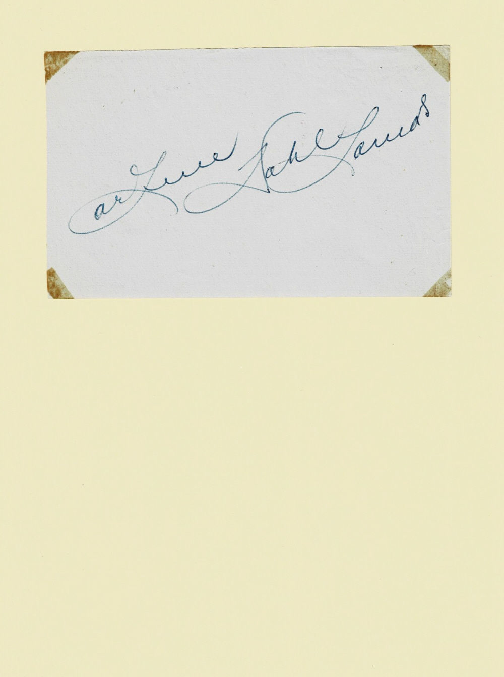 AUTOGRAPH of the American actress, fragrance designer and astrologist ARLENE DAHL LAMAS.