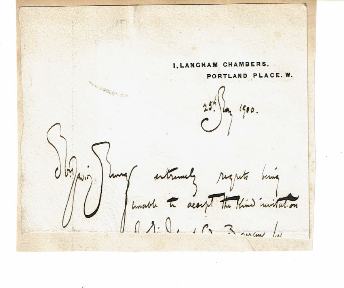 Murray, David (1849-1933). Scottish landscape painter. - Autograph. The Scottish Landscape Painter David Murray's Signature Penned Within the Text of a Partial Note.