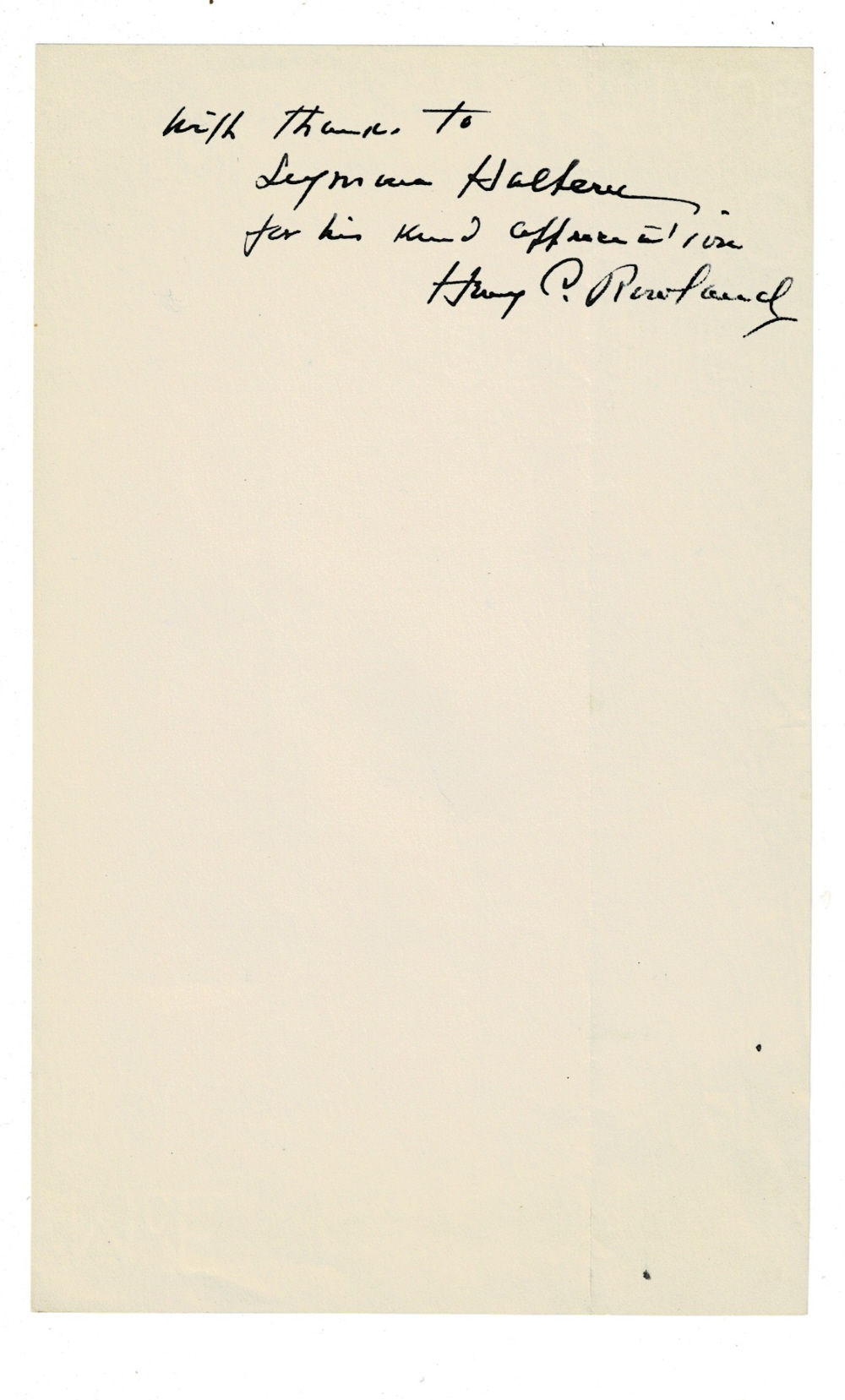 Image for AUTOGRAPH NOTE SIGNED by the American Author HENRY C. ROWLAND. AUTOGRAPH NOTE SIGNED by the American Author HENRY C. ROWLAND.