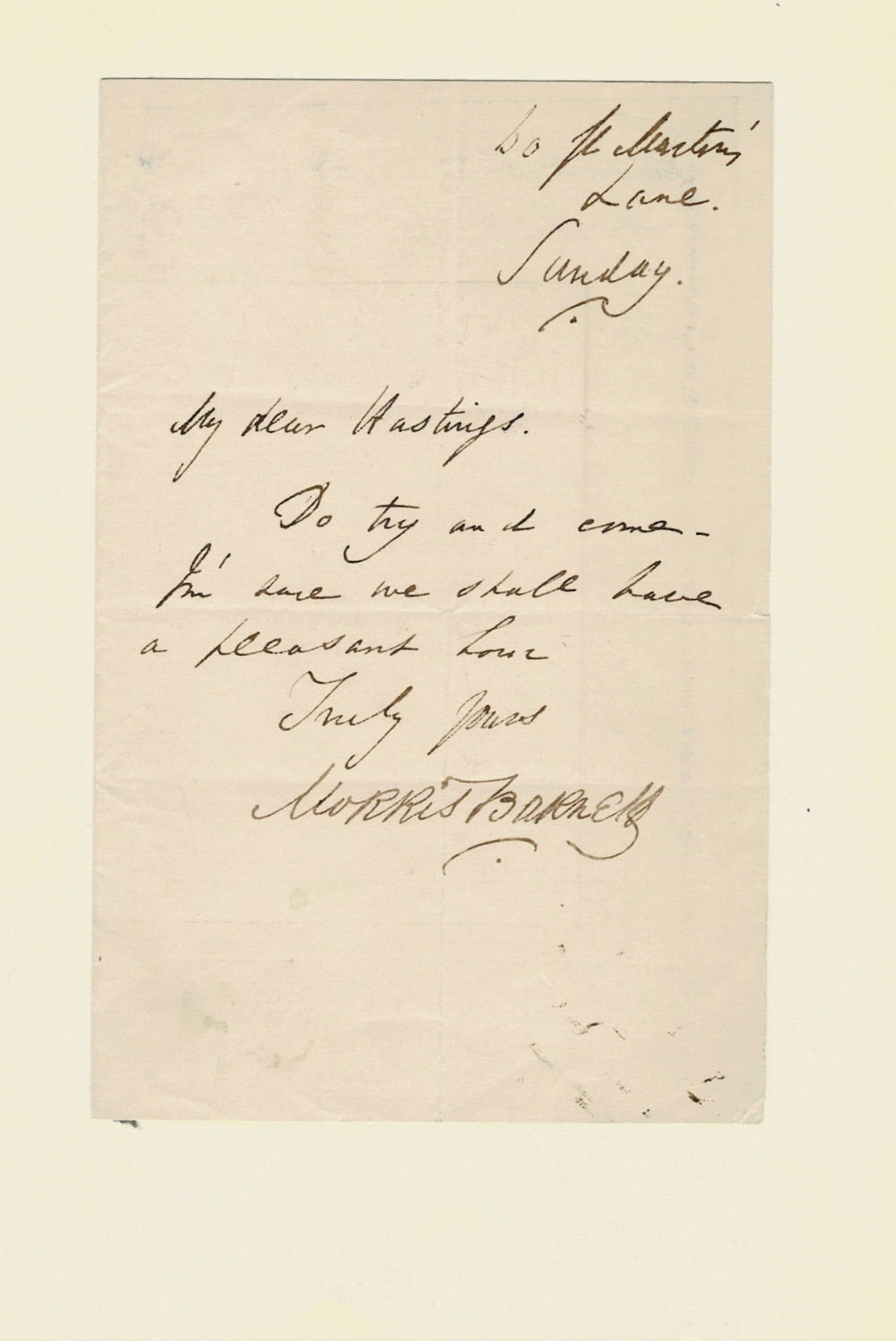 Image for AUTOGRAPH LETTER SIGNED by the British Actor and Dramatist MORRIS BARNETT inviting Hastings to come spend AUTOGRAPH LETTER SIGNED by the British Actor and Dramatist MORRIS BARNETT inviting Hastings to come spend