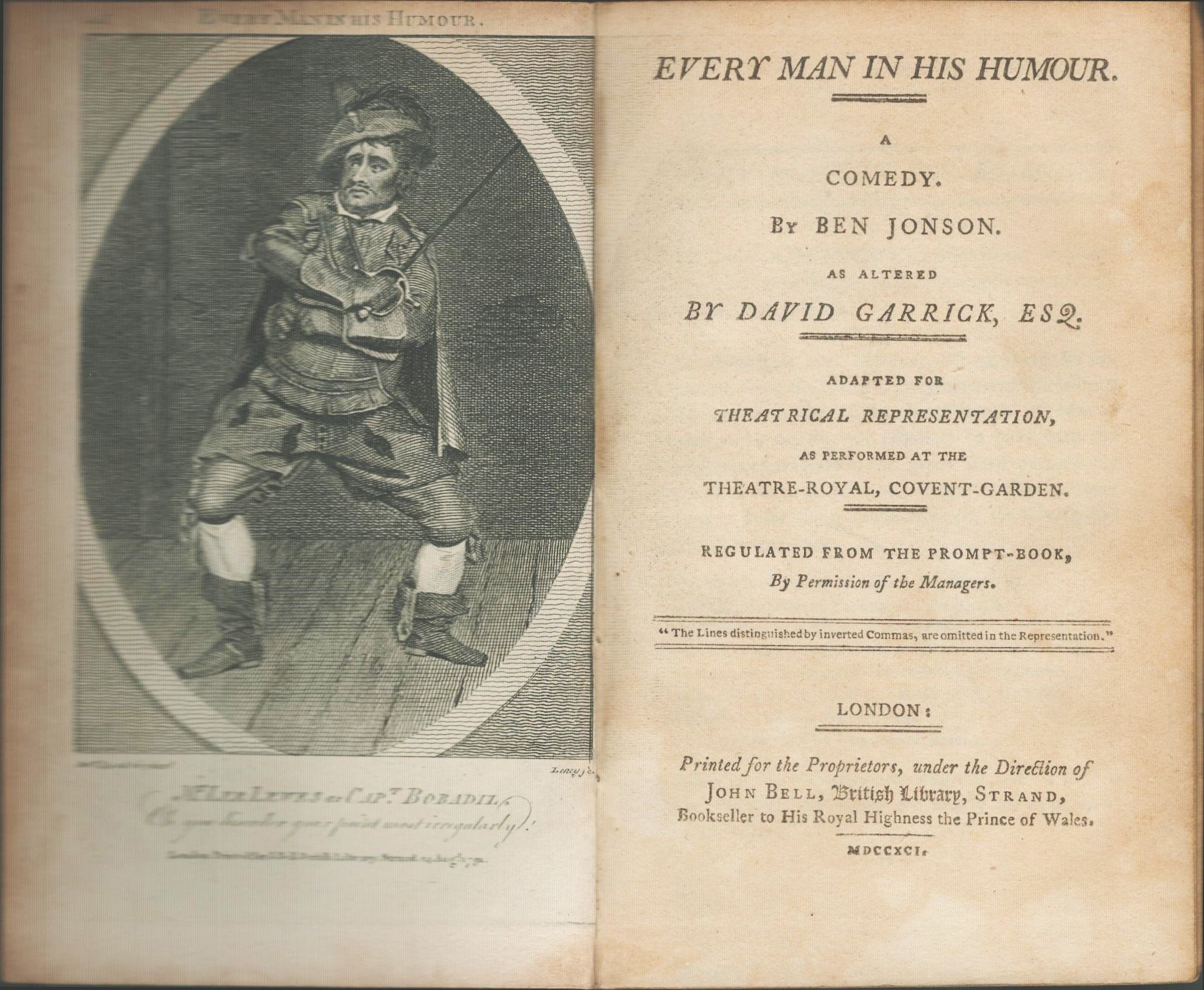 Every Man in His Humor. A Comedy. As Altered By David Garrick, Esq.