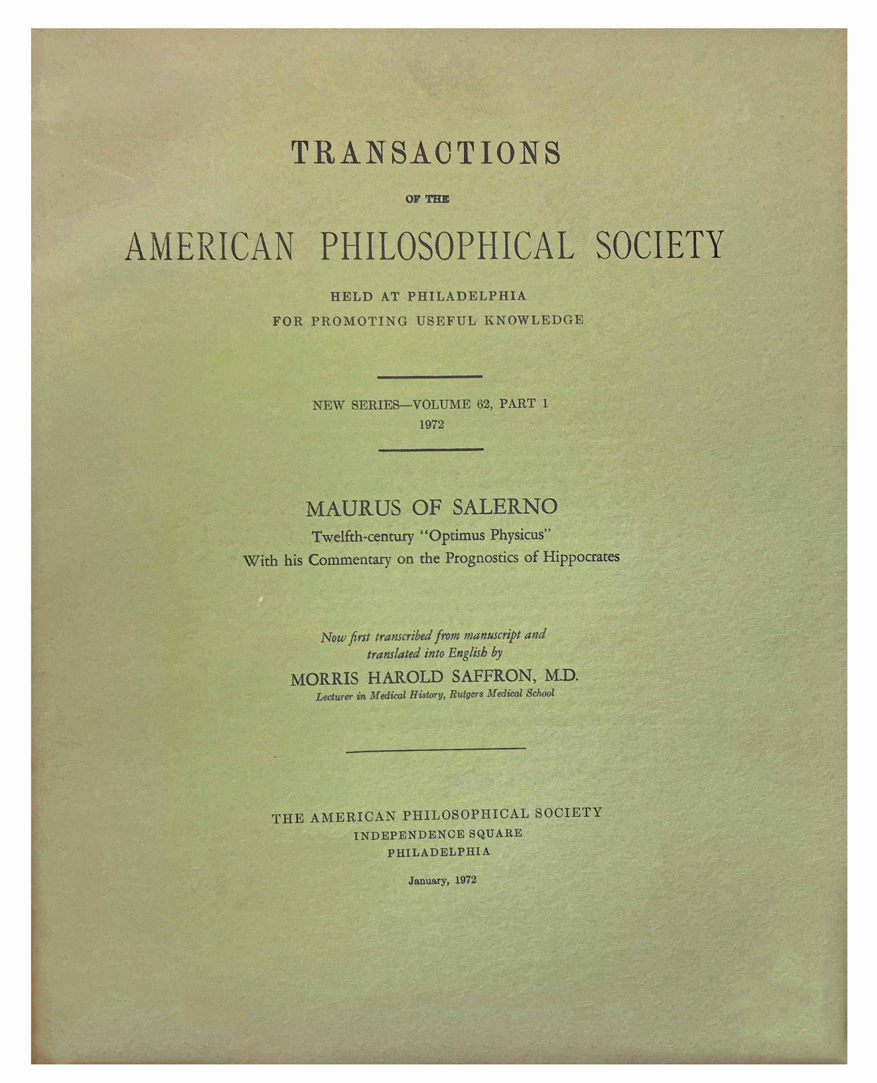 Image for Maurus of Salerno; Twelfth Century Maurus of Salerno; Twelfth Century