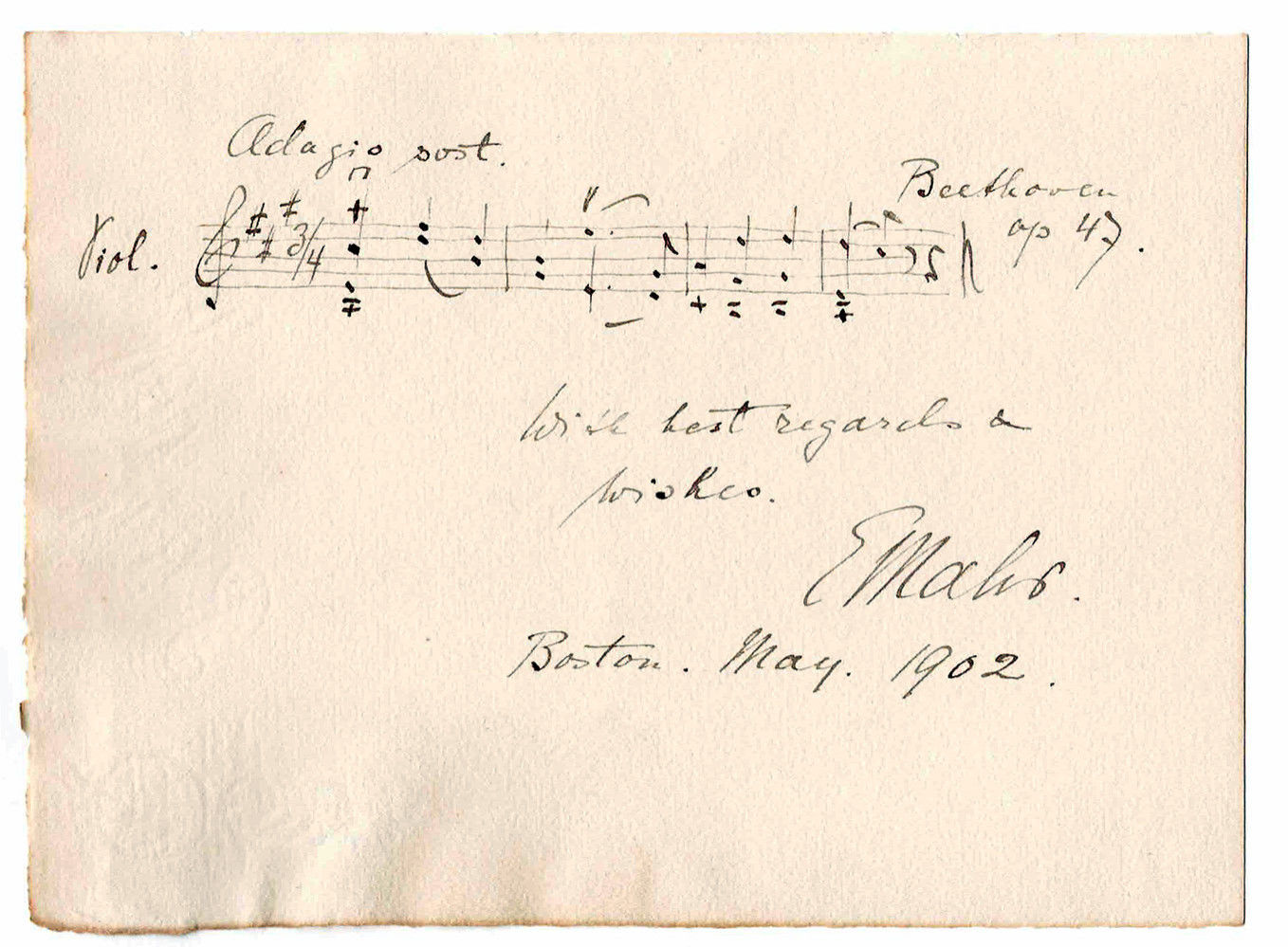 Image for AUTOGRAPH MUSICAL QUOTATION from Beethoven's AUTOGRAPH MUSICAL QUOTATION from Beethoven's