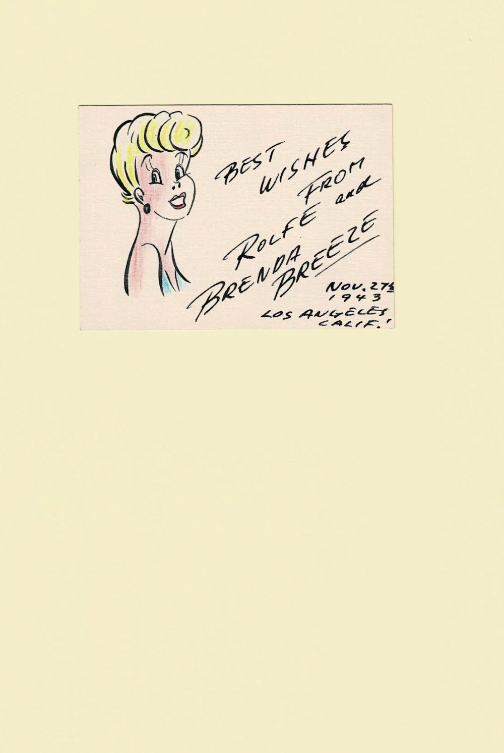 Image for An ORIGINAL BRENDA BREEZE COLOR DRAWING, inscribed & signed by ROLFE Memison. An ORIGINAL BRENDA BREEZE COLOR DRAWING, inscribed & signed by ROLFE Memison.