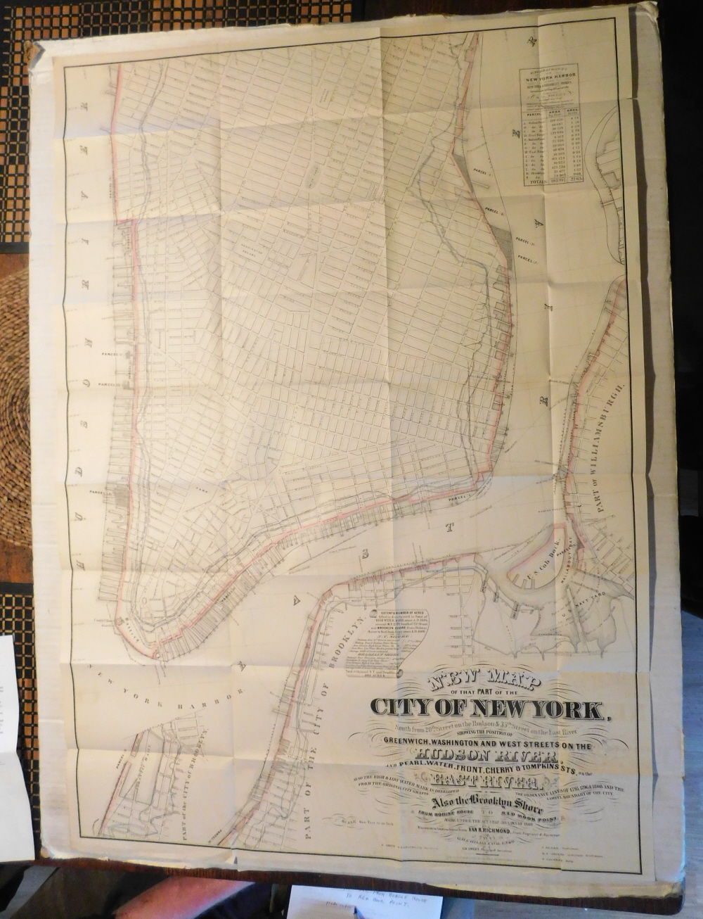 Image for NEW MAP OF THAT PART OF THE CITY OF NEW YORK South from 20th Street on the Hudson & 35th Street on the East River, SHOWING THE POSITION OF GREENWICH, WASHINGTON AND WEST STREETS ON THE HUDSON RIVER, AND PEARL, WATER, FRONT, CHERRY & TOMPKINS STS. on the EAST RIVER. . Also the Brooklyn Shore FROM BOB NEW MAP OF THAT PART OF THE CITY OF NEW YORK South from 20th Street on the Hudson & 35th Street on the East River, SHOWING THE POSITION OF GREENWICH, WASHINGTON AND WEST STREETS ON THE HUDSON RIVER, AND PEARL, WATER, FRONT, CHERRY & TOMPKINS STS. on the EAST RIVER. . Also the Brooklyn Shore FROM BOB