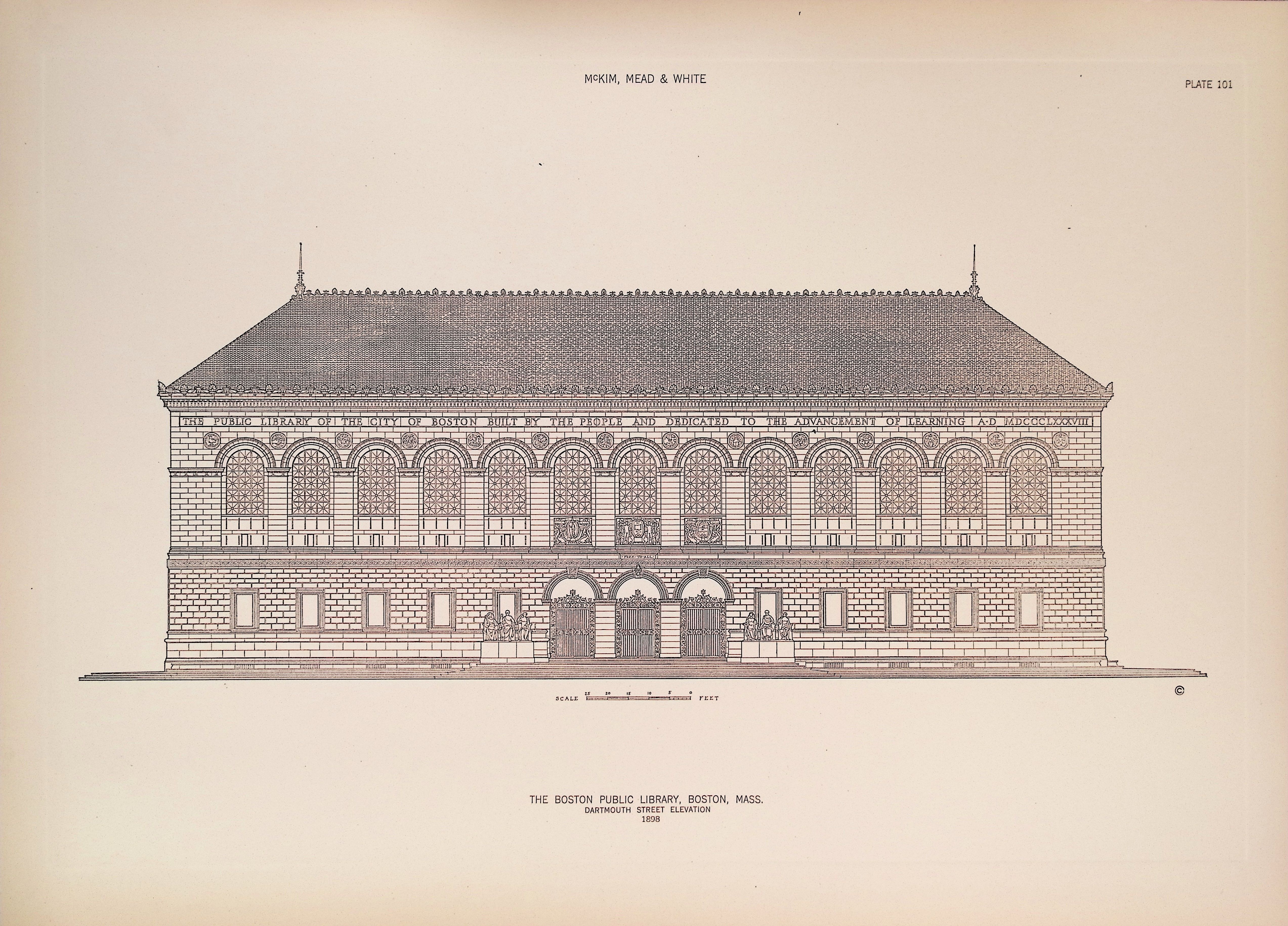 Three Original Plates of The Boston Public Library, Boston Mass. 1898 ...
