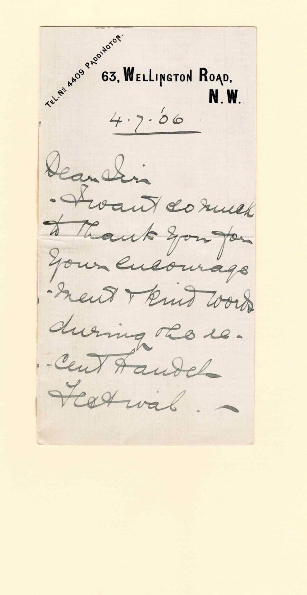 Image for AUTOGRAPH LETTER SIGNED by the Australian Opera Contralto ADA CROSSLEY thanking the recipient for his kind words following her recent appearance at the Handel Festival where she took over for the contralto Clara Butt. AUTOGRAPH LETTER SIGNED by the Australian Opera Contralto ADA CROSSLEY thanking the recipient for his kind words following her recent appearance at the Handel Festival where she took over for the contralto Clara Butt.