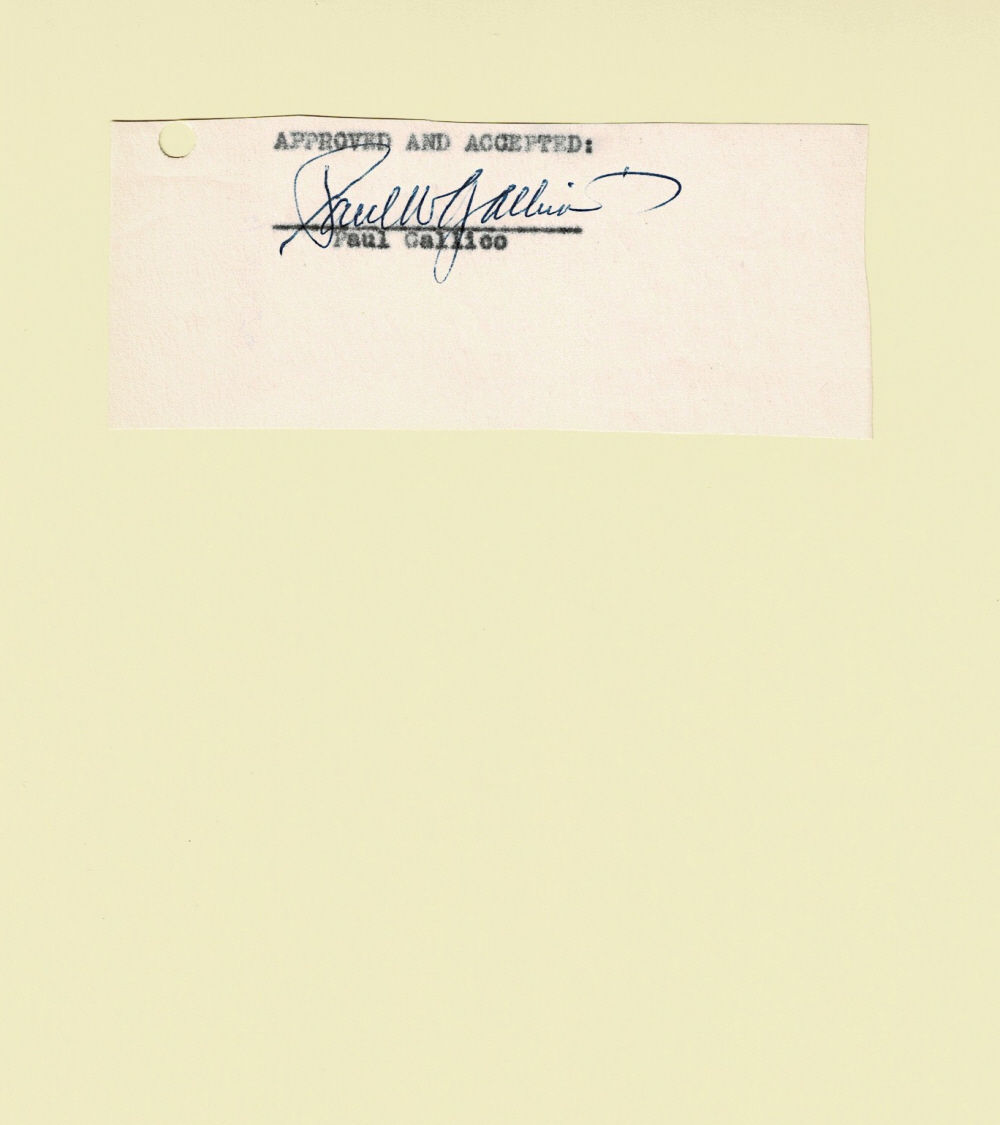 AUTOGRAPH: The close of a contract SIGNED by the American author PAUL GALLICO.