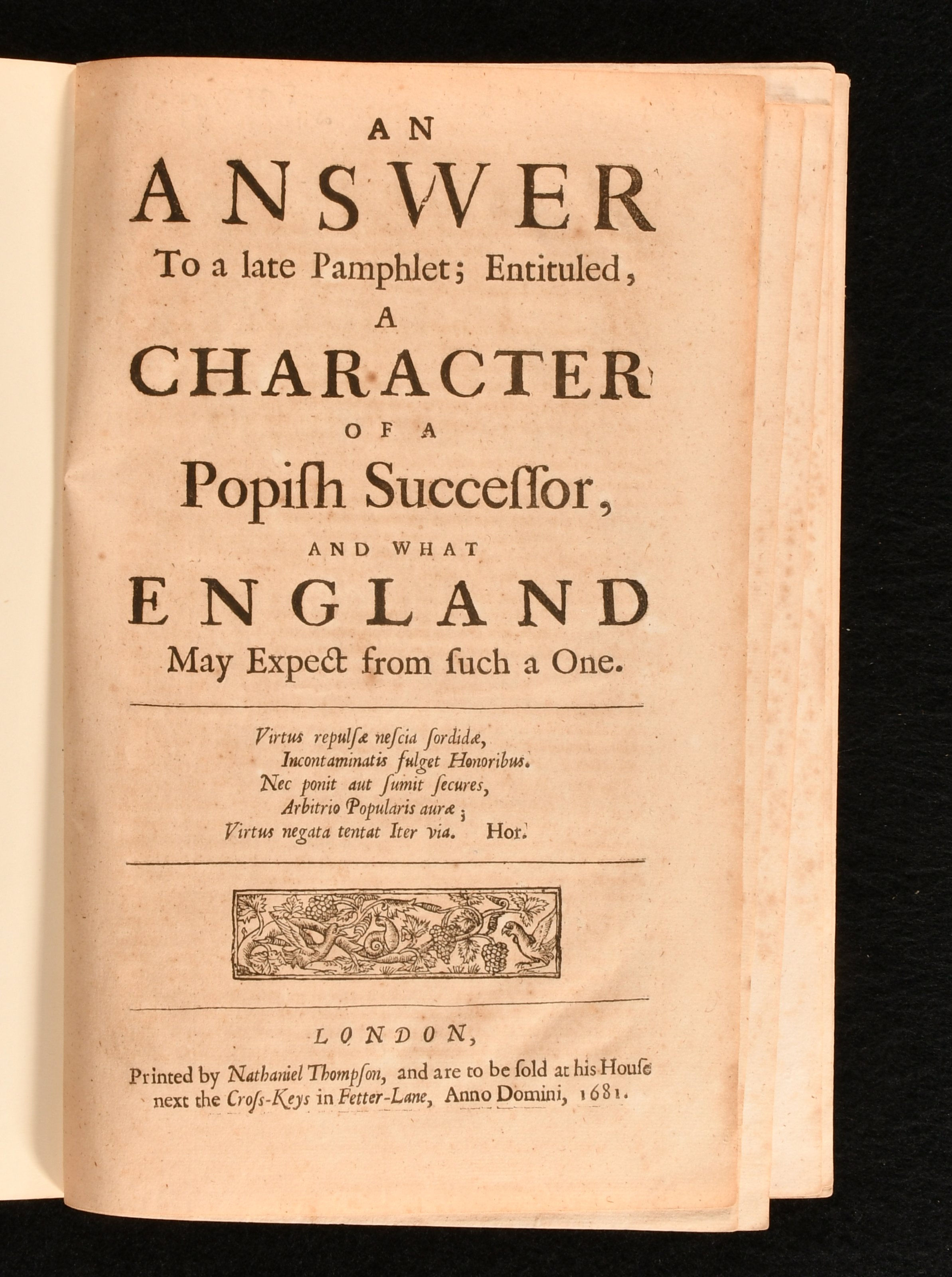 Anon - An Answer to a Late Pamphlet Entituled Character of a Popish Successor