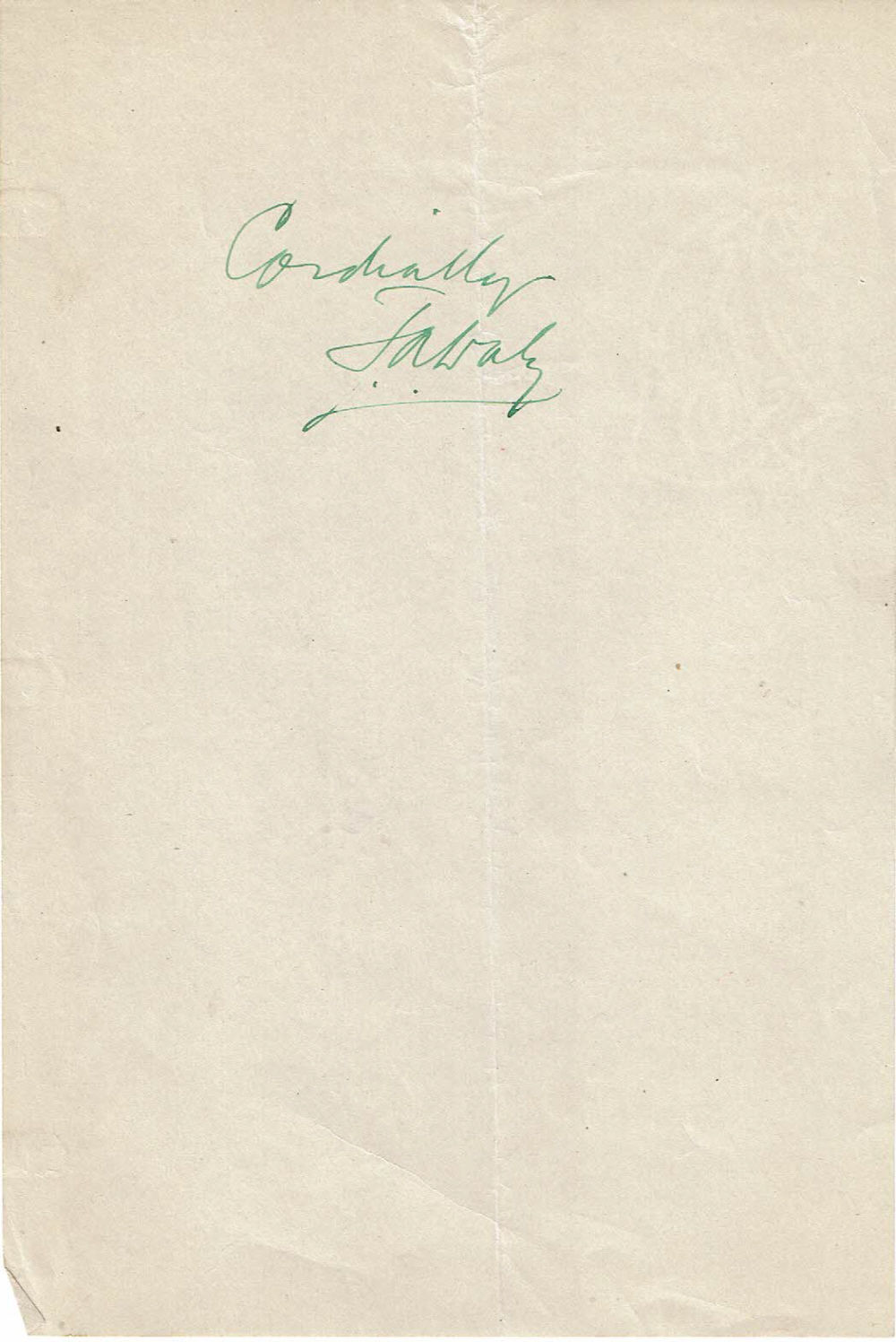 Daly, T[homas]. A[ugustine]. (1871-1948). Popular Irish-American poet who was also a prolific contributor to newspapers and magazines. - Sheet of Notepaper Inscribed and Signed by Irish-American Poet T.A. Daly.