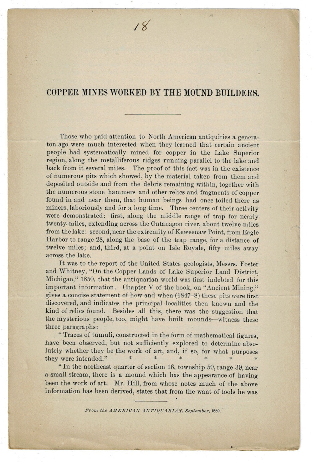 COPPER MINES WORKED BY THE MOUND BUILDERS.