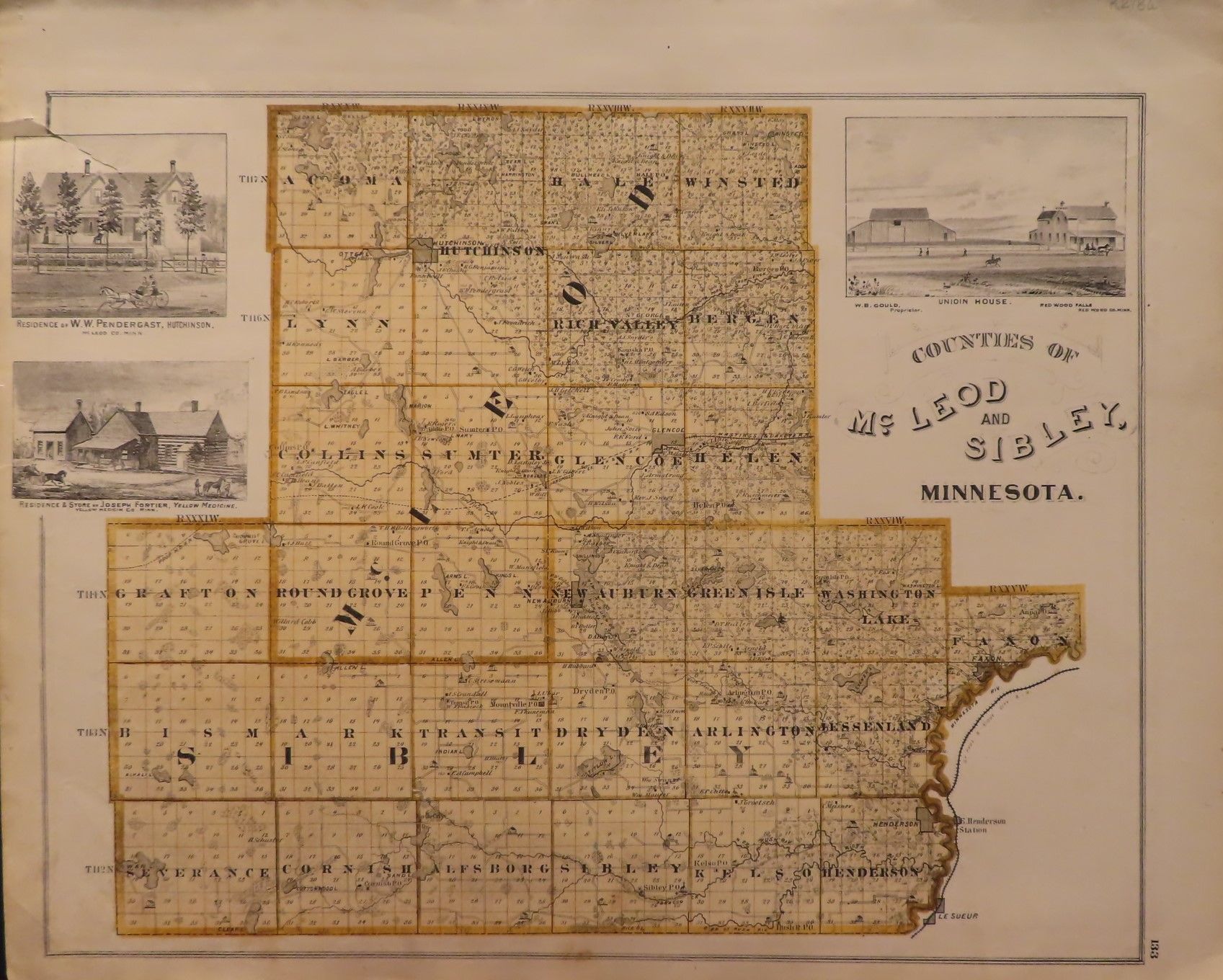 Map of McLeod and Sibley Counties 1874