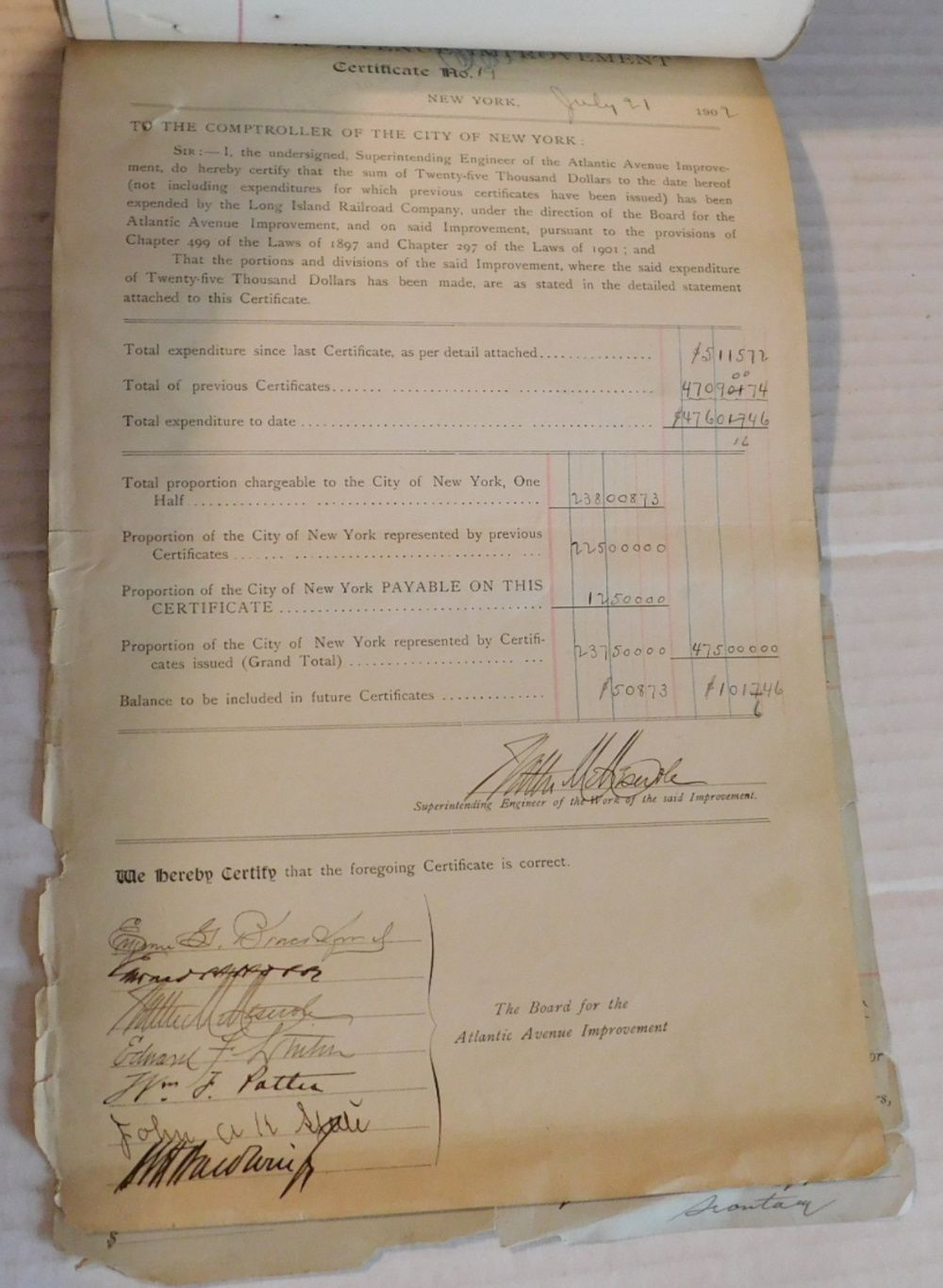 Image for SIGNED DOCUMENTS: TRUST OR SPECIAL ACCOUNT. THE TREASURER OF THE LONG ISLAND RAILROAD CO CERTIFICATES NOS. 19 & 20. Atlantic Avenue Improvement Fund. Borough of Brooklyn. [Including documents signed by the Welsh Civil Engineer John V. Davies, William Henry Baldwin Jr., a trustee of the Tuskegee Univ SIGNED DOCUMENTS: TRUST OR SPECIAL ACCOUNT. THE TREASURER OF THE LONG ISLAND RAILROAD CO CERTIFICATES NOS. 19 & 20. Atlantic Avenue Improvement Fund. Borough of Brooklyn. [Including documents signed by the Welsh Civil Engineer John V. Davies, William Henry Baldwin Jr., a trustee of the Tuskegee Univ