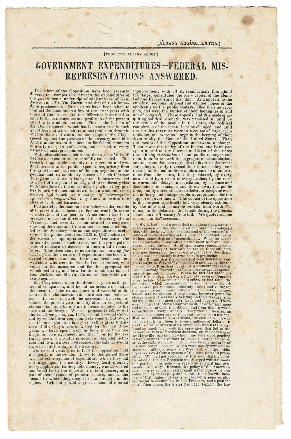 GOVERNMENT EXPENDITURES - FEDERAL MISREPRESENTATIONS ANSWERED [Followed by]: MR. MANN'S SPEECH. THE MODERN 