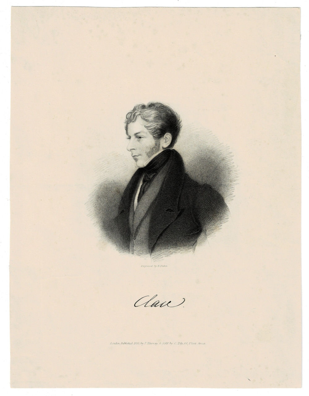 AN ORIGINAL STIPPLE ENGRAVING of the English Poet JOHN CLARE by EDWARD FRANCIS FINDEN.