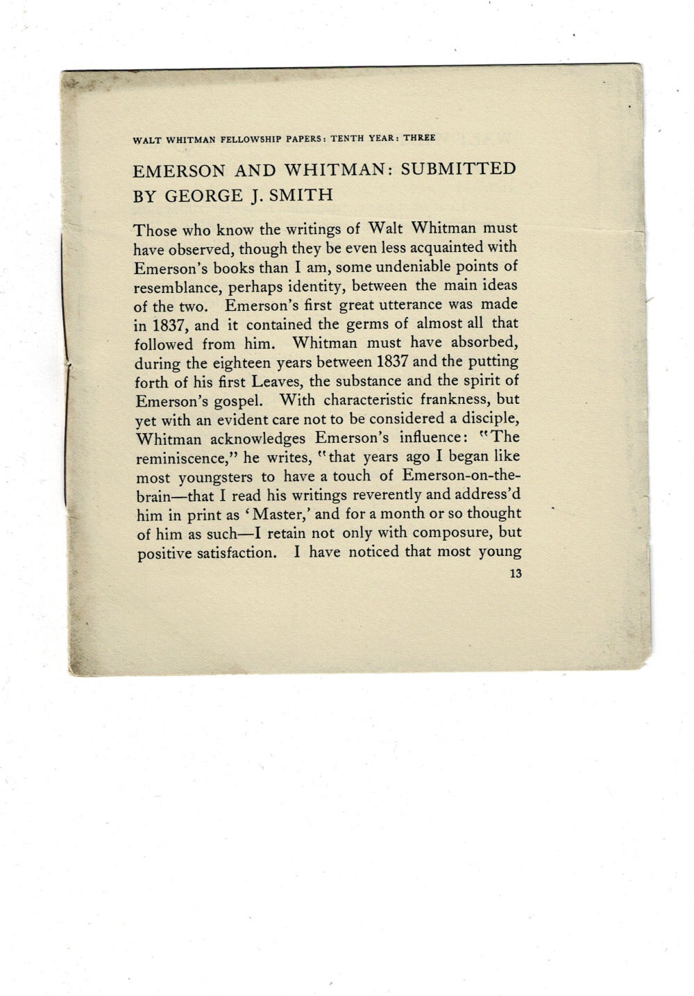 EMERSON AND WHITMAN: SUBMITTED BY GEORGE J. SMITH.