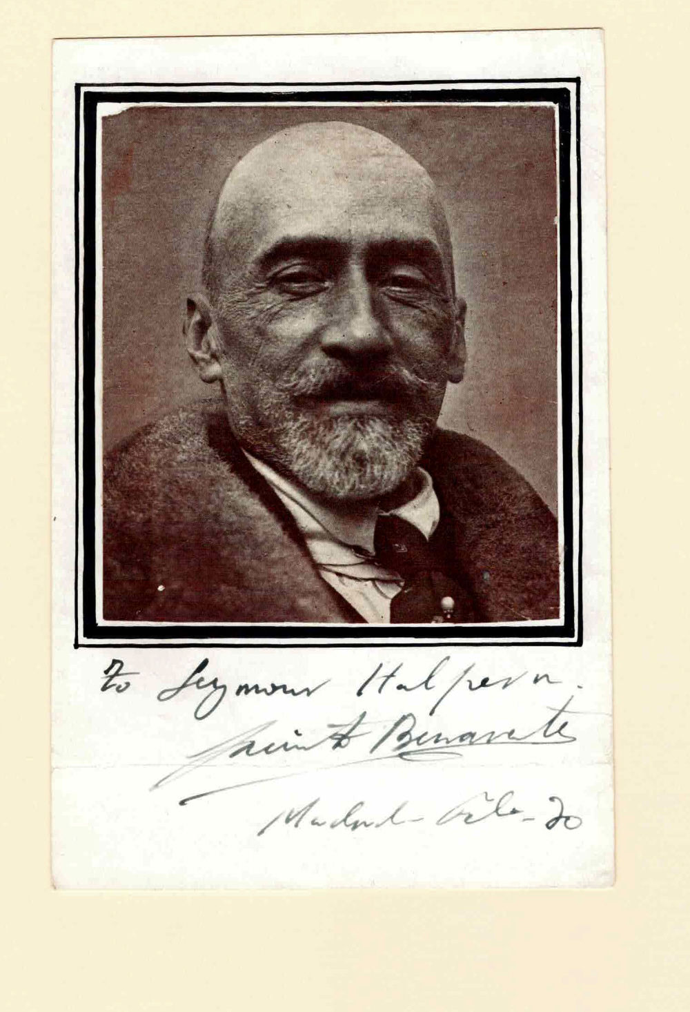 Image for PHOTOGRAPHIC PORTRAIT of the Nobel Prize Winning Dramatist JACINTO BENAVENTE, INSCRIBED & SIGNED by him. PHOTOGRAPHIC PORTRAIT of the Nobel Prize Winning Dramatist JACINTO BENAVENTE, INSCRIBED & SIGNED by him.