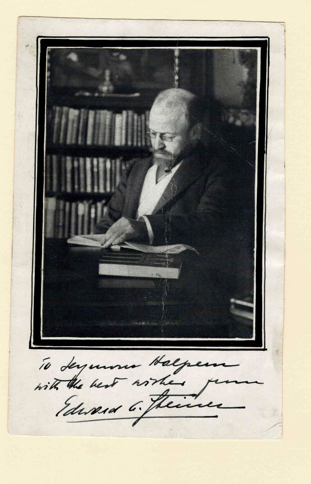 Image for PHOTOGRAPHIC PORTRAIT of the Sociologist EDWARD A. STEINER, INSCRIBED & SIGNED by him. PHOTOGRAPHIC PORTRAIT of the Sociologist EDWARD A. STEINER, INSCRIBED & SIGNED by him.