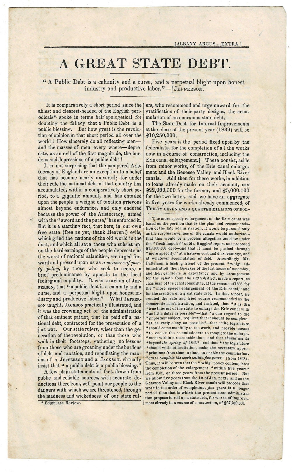 A GREAT STATE DEBT. [Albany Argus.Extra].
