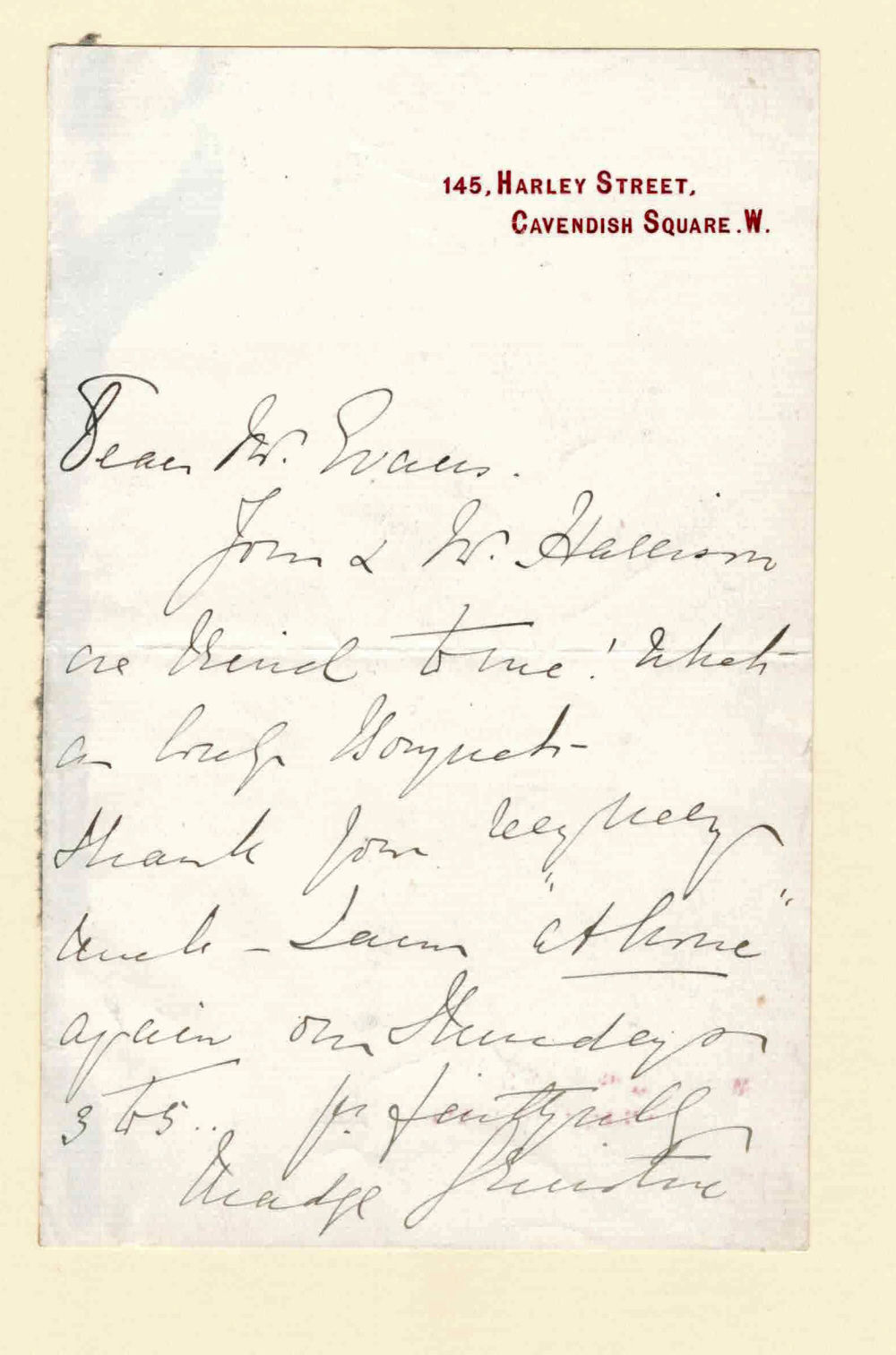 Image for AUTOGRAPH LETTER SIGNED by the English Actress MADGE KENDAL, Signed MADGE GRIMSTON (her husband W.H. Kendal's name at birth). AUTOGRAPH LETTER SIGNED by the English Actress MADGE KENDAL, Signed MADGE GRIMSTON (her husband W.H. Kendal's name at birth).