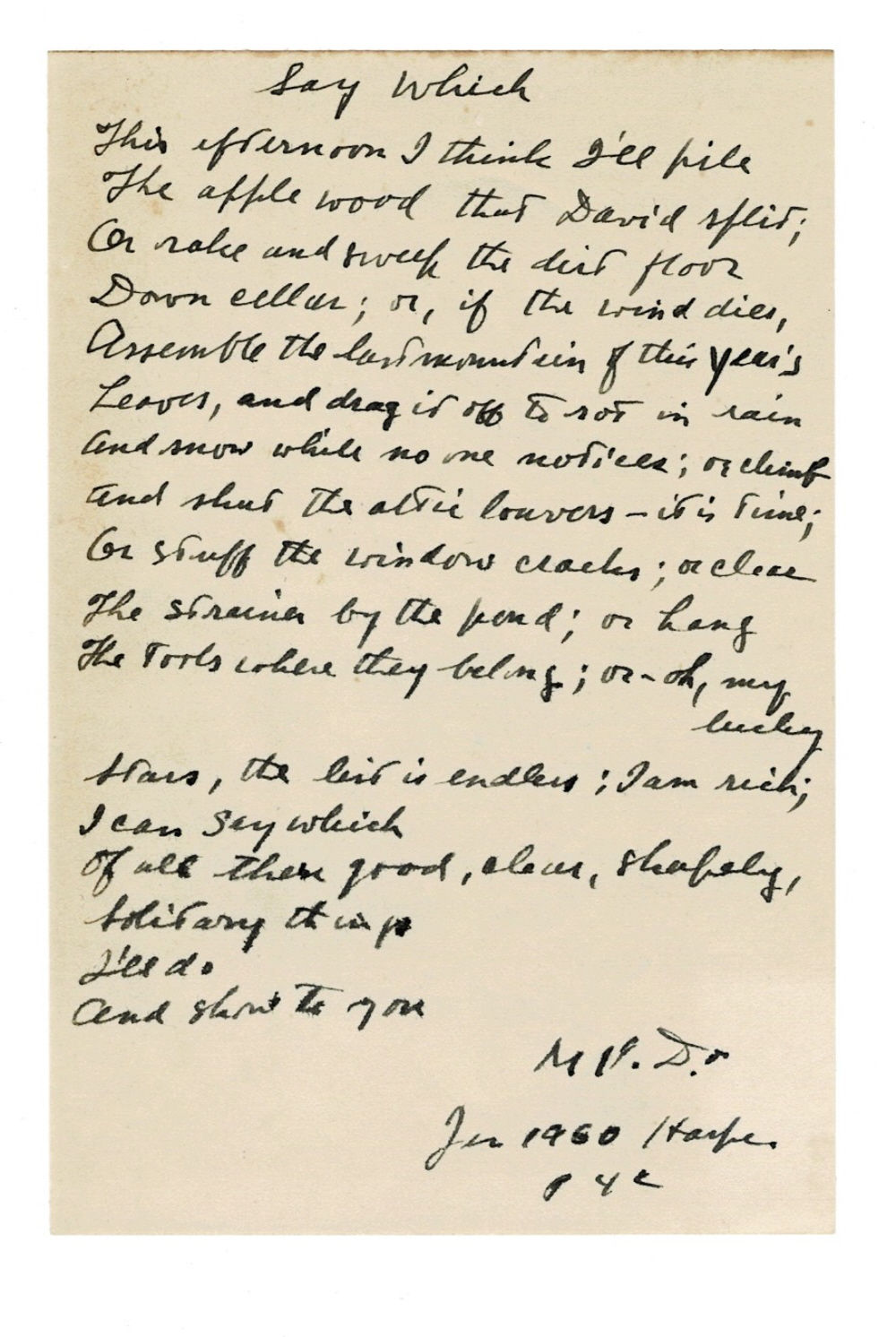 AUTOGRAPH MANUSCRIPT TRANSCRIPT of his poem 