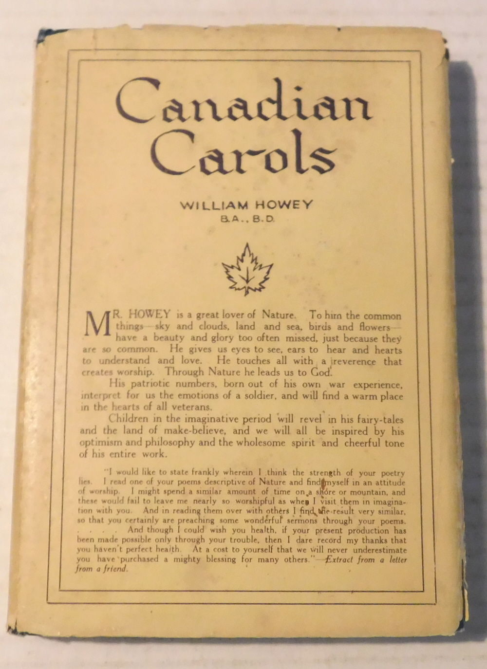 CANADIAN CAROLS. [INSCRIBED & SIGNED by WILLIAM HOWEY to the Owen Sound Sun Times]. [Together with]: 2 PAGES OF A PROGRAM presumably for the FIRST 