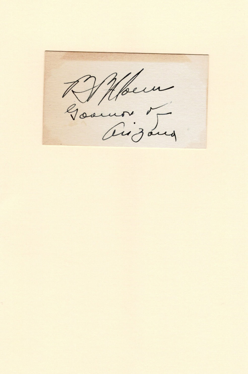 Image for AUTOGRAPH: A calling card SIGNED by the 4th Governor of Arizona BENJAMIN BAKER MOEUR. AUTOGRAPH: A calling card SIGNED by the 4th Governor of Arizona BENJAMIN BAKER MOEUR.