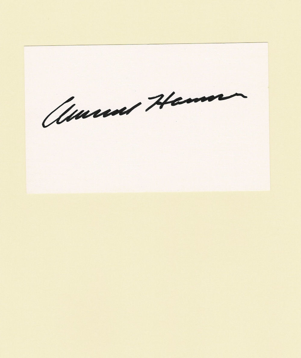 Image for AUTOGRAPH. A card SIGNED by the American Oil Tycoon ARMAND HAMMER. AUTOGRAPH. A card SIGNED by the American Oil Tycoon ARMAND HAMMER.