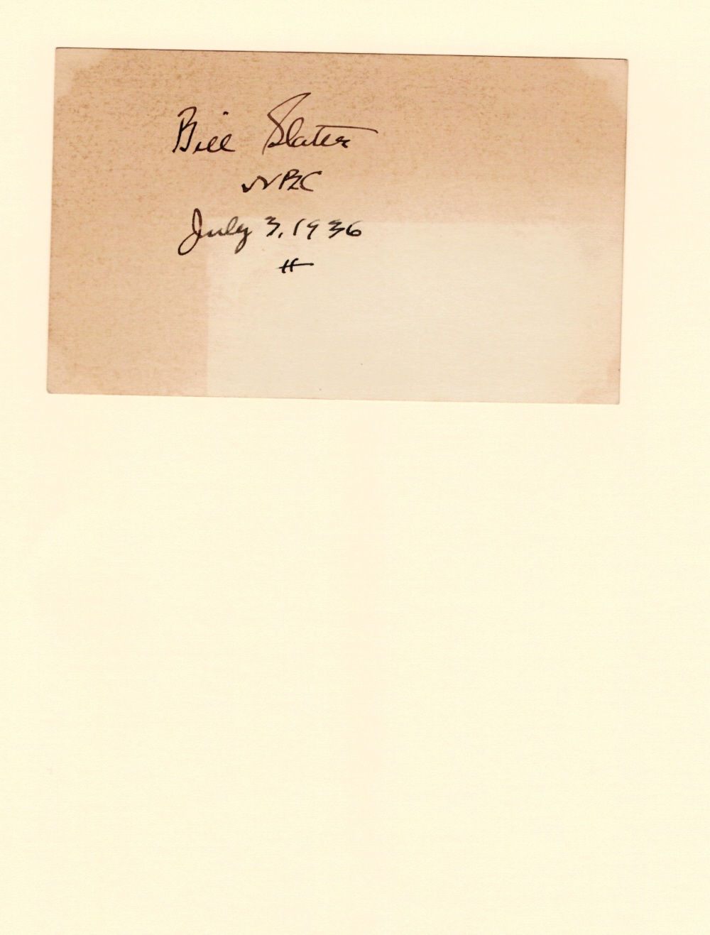 Image for AUTOGRAPH: An index card SIGNED by the American Radio & Television Broadcaster BILL SLATER. AUTOGRAPH: An index card SIGNED by the American Radio & Television Broadcaster BILL SLATER.